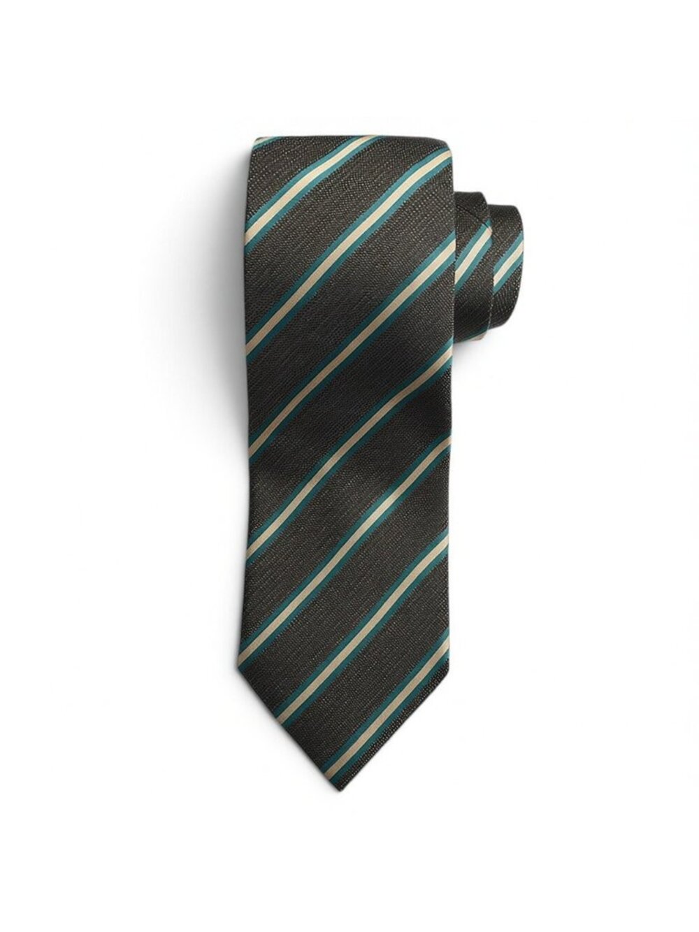 GUCCI Mens Brown Teal Tan STRIPED Woven Silk Tie Italy EUC